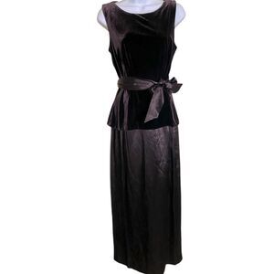 VTG 90s Talbots Chocolate Brown Velvet Satin Maxi Dress Wedding Event SZ 6